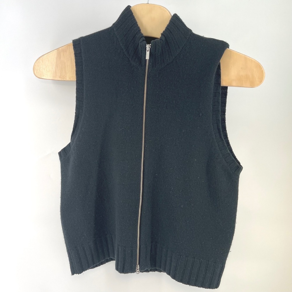 Vintage 90s Banana Republic Merino Wool Sweater Vest Mens L Charcoal Gray Zip - Picture 3 of 6